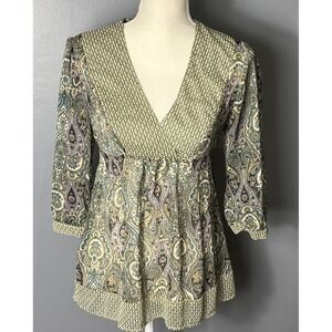 So Wear It Declare It Sheer Paisley Peasant Style Boho Tunic Top Size Juniors M